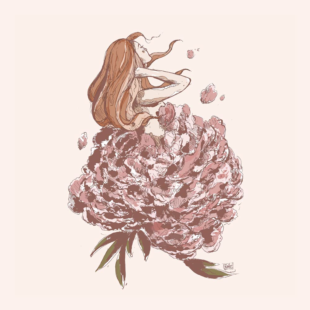 Illustration de Vanja Basic pour SB Image de Soi, femme sortant d'une rose en éclosion